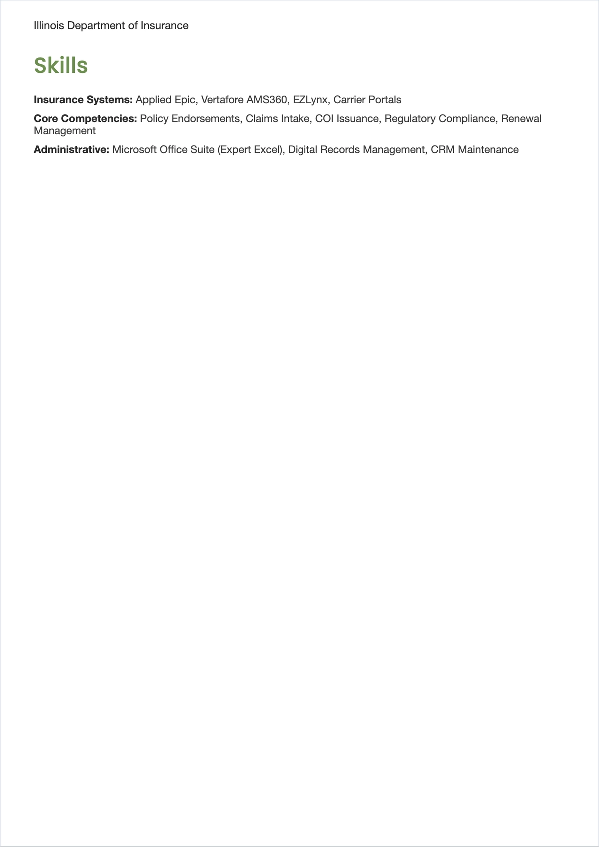 Free Insurance Administrative Assistant ATS Resume Template