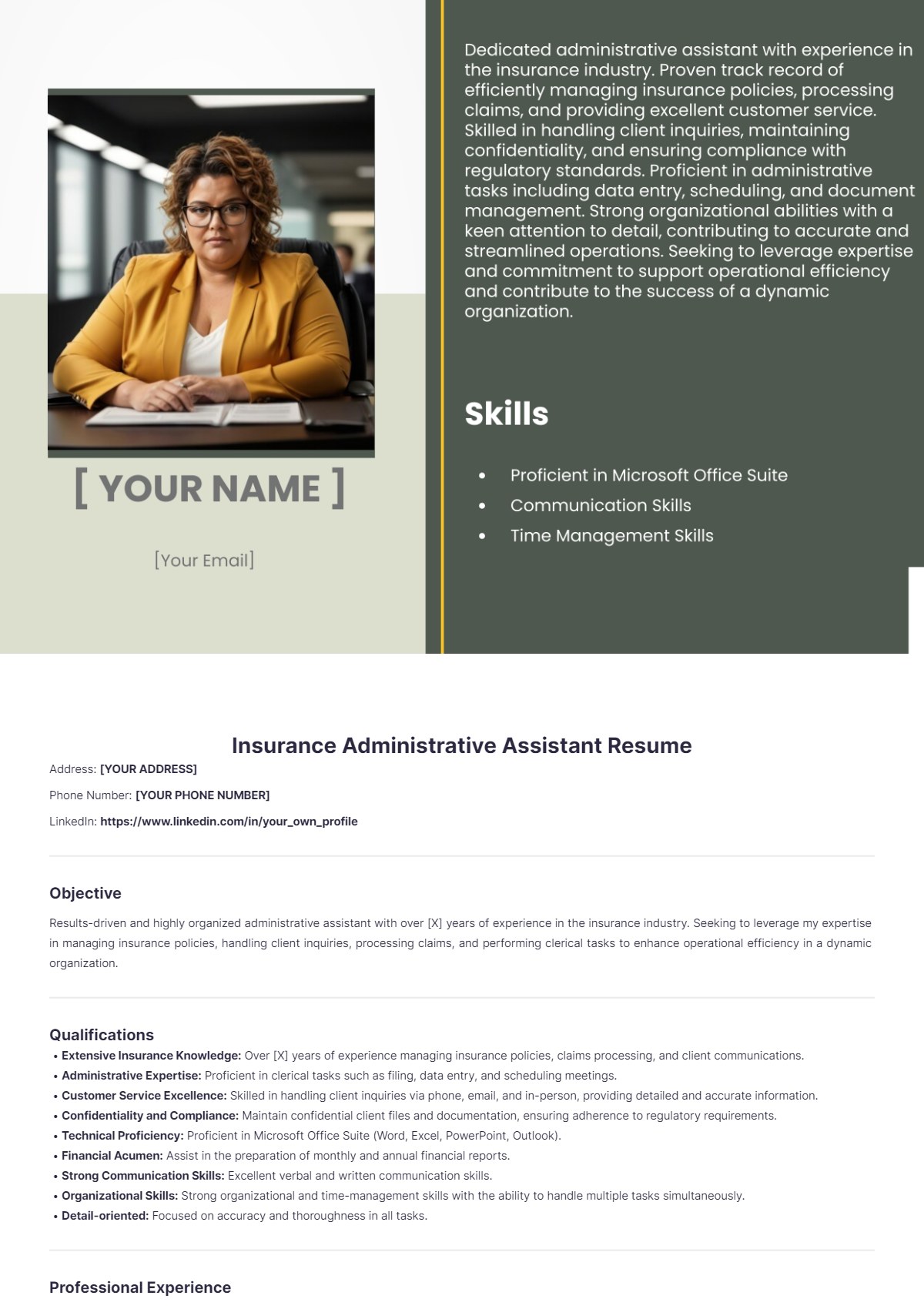 Insurance Administrative Assistant Resume - Edit Online & Download