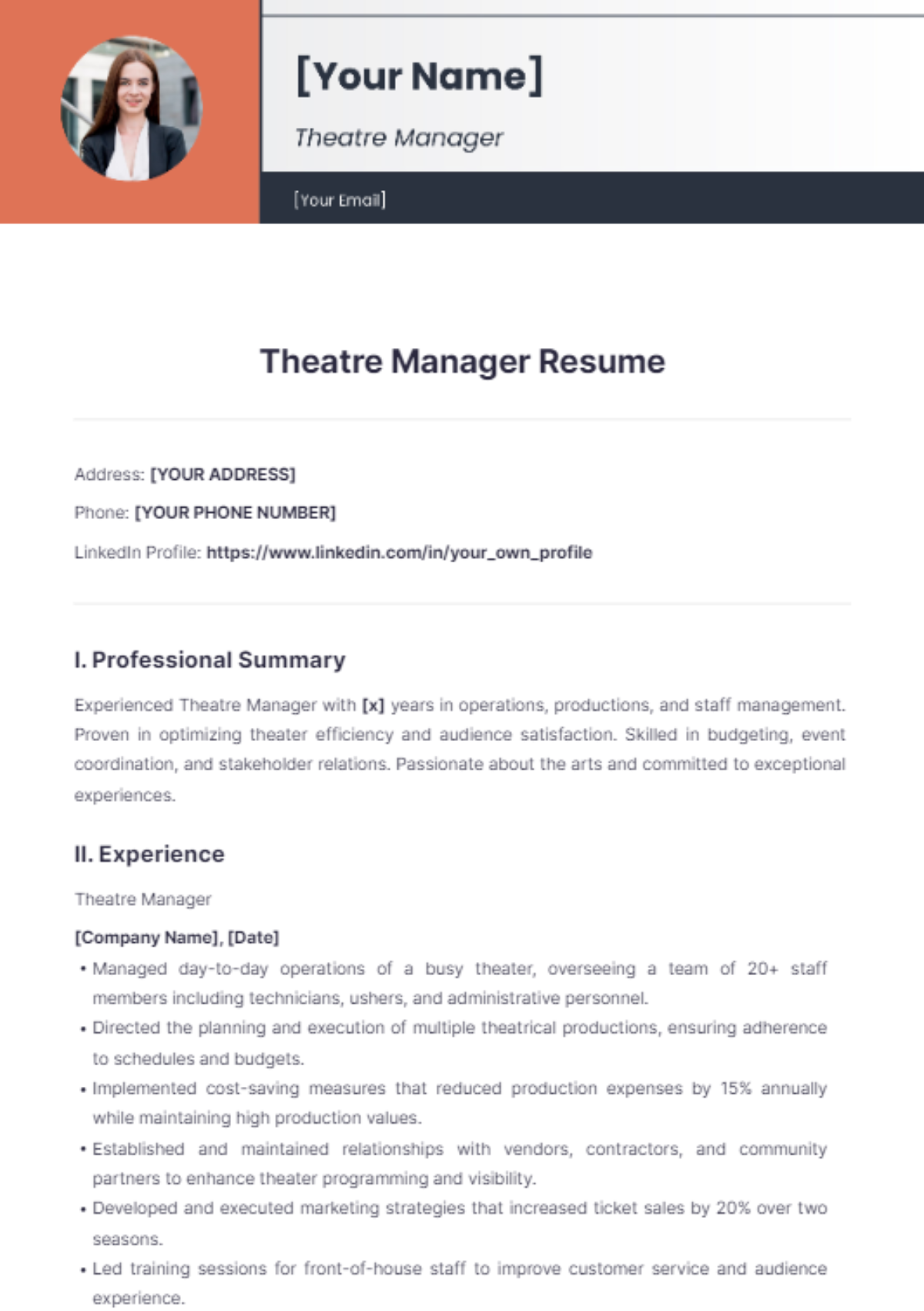 Theatre Manager Resume - Edit Online & Download