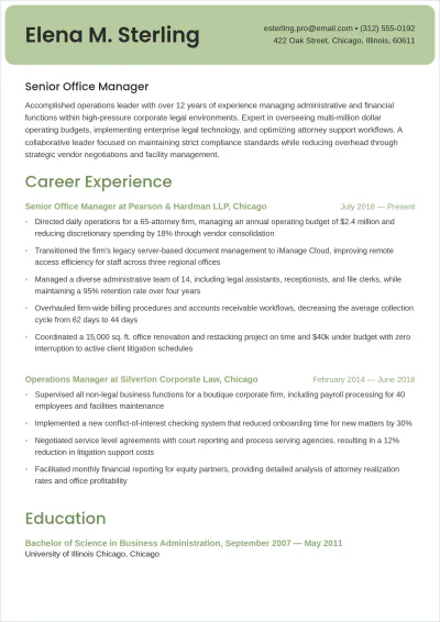 Free Office Manager Administrative ATS Resume Template