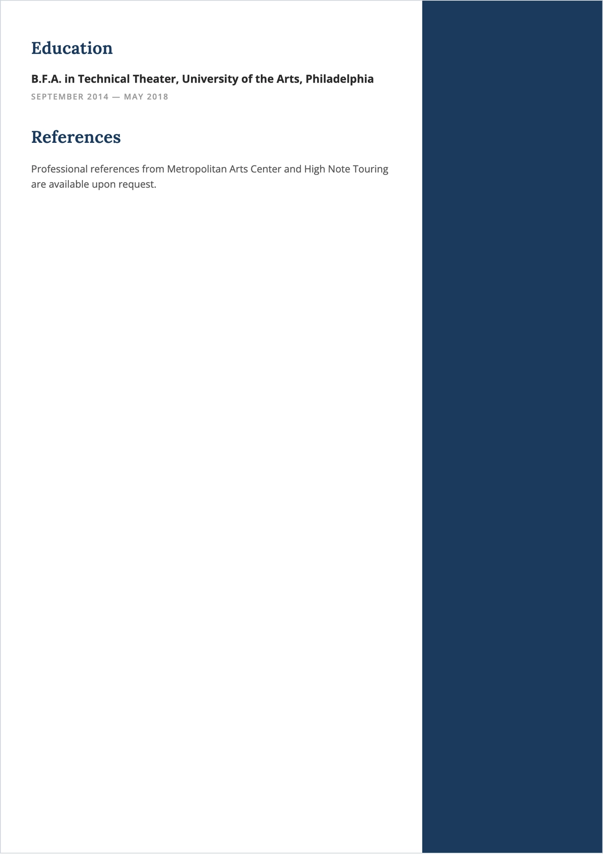 Free Lighting Technician Spotlight Operator ATS Resume Template