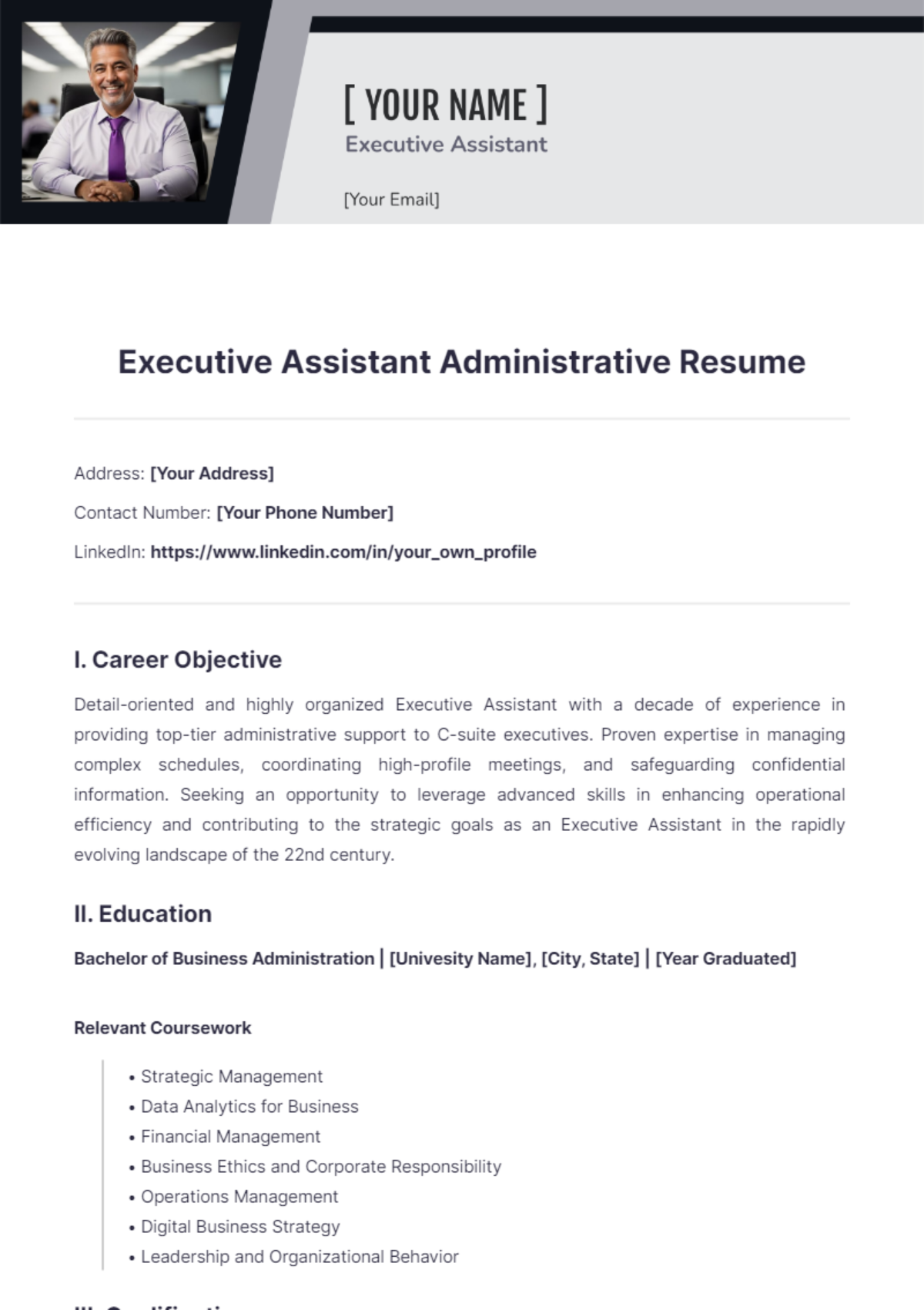 Executive Assistant Administrative Resume - Edit Online & Download