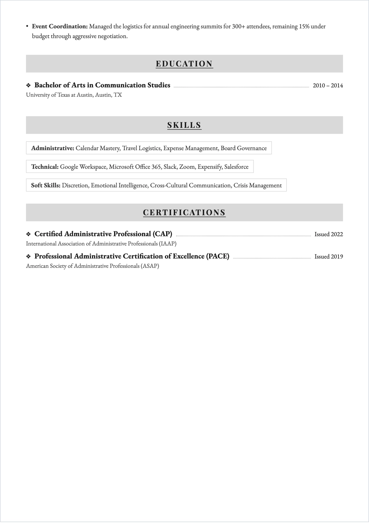 Free Executive Assistant Administrative ATS Resume Template