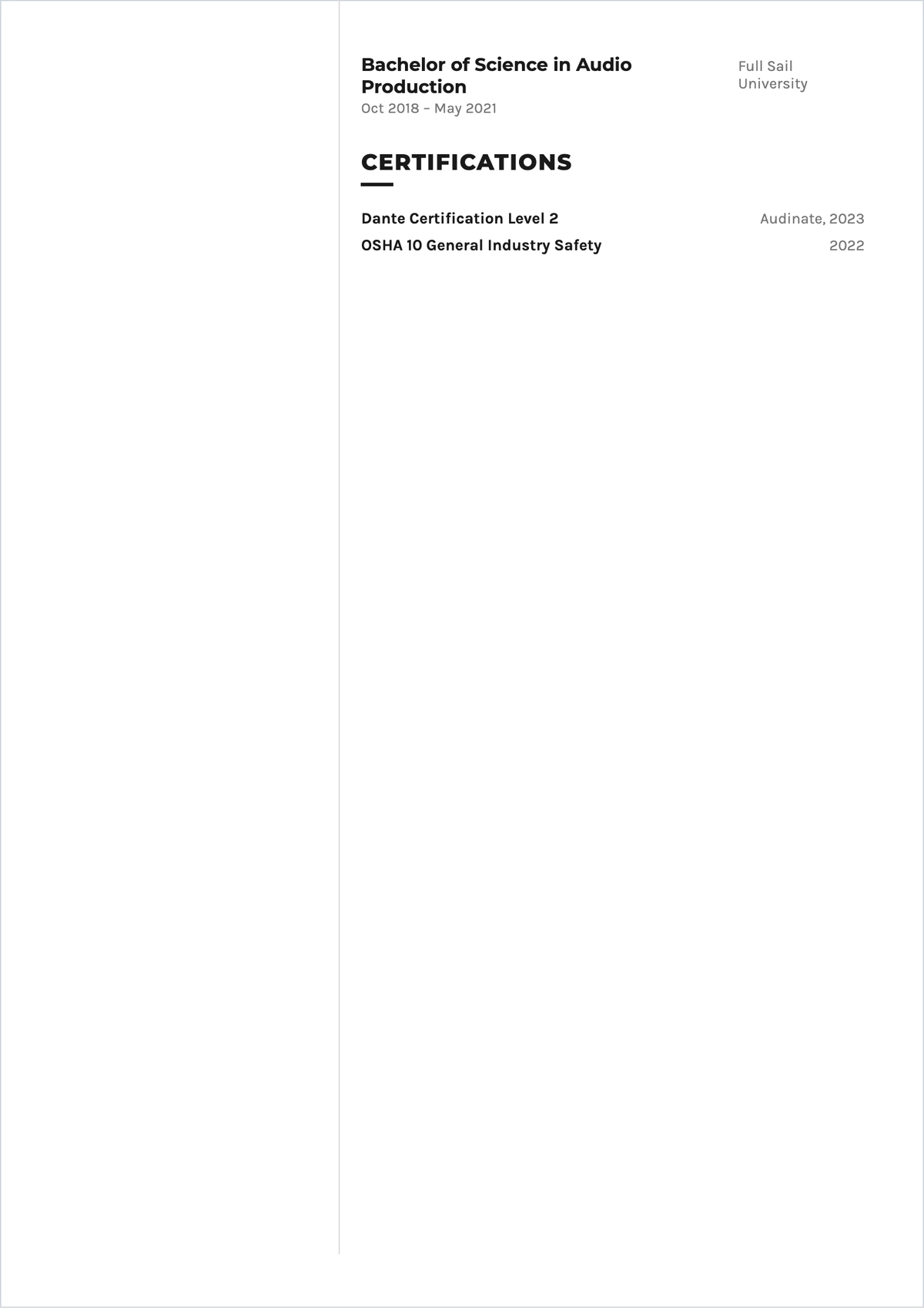 Free Sound Board Operator ATS Resume Template, AI Resume Builder