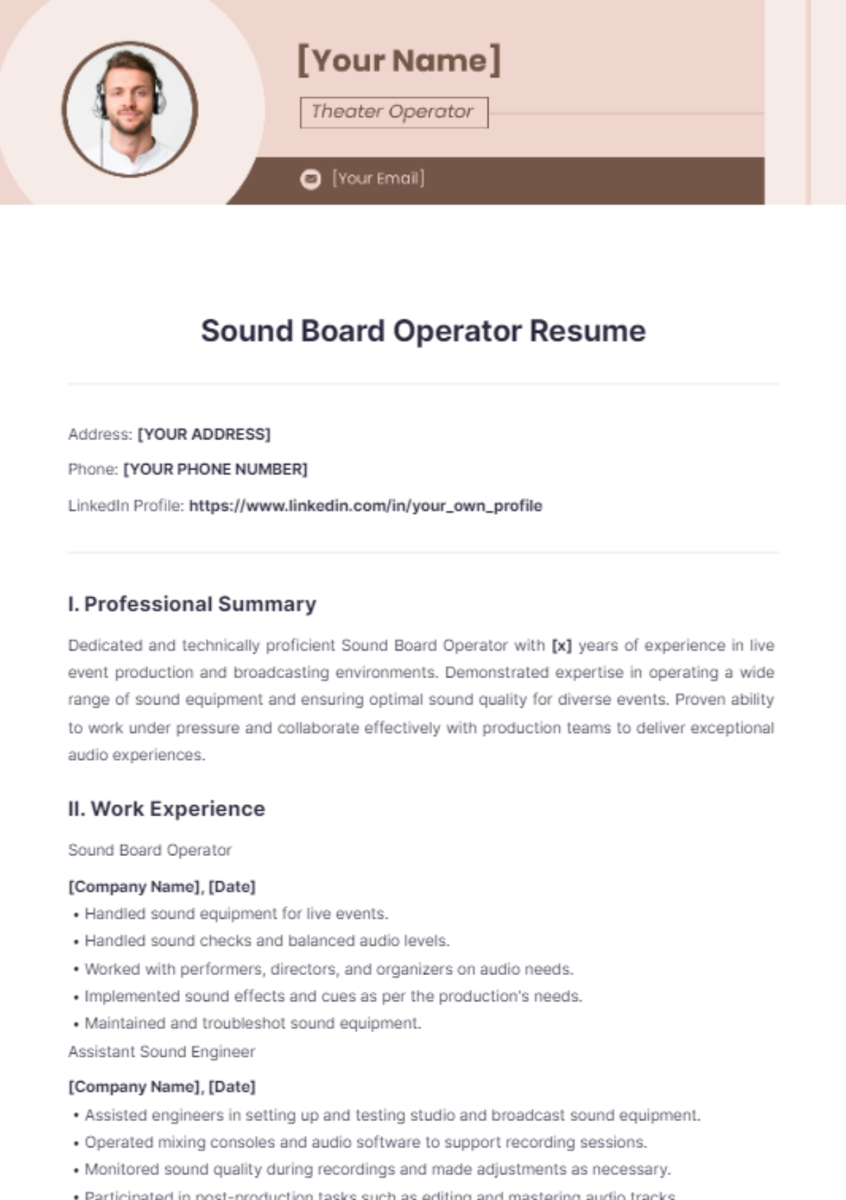 Sound Board Operator Resume - Edit Online & Download