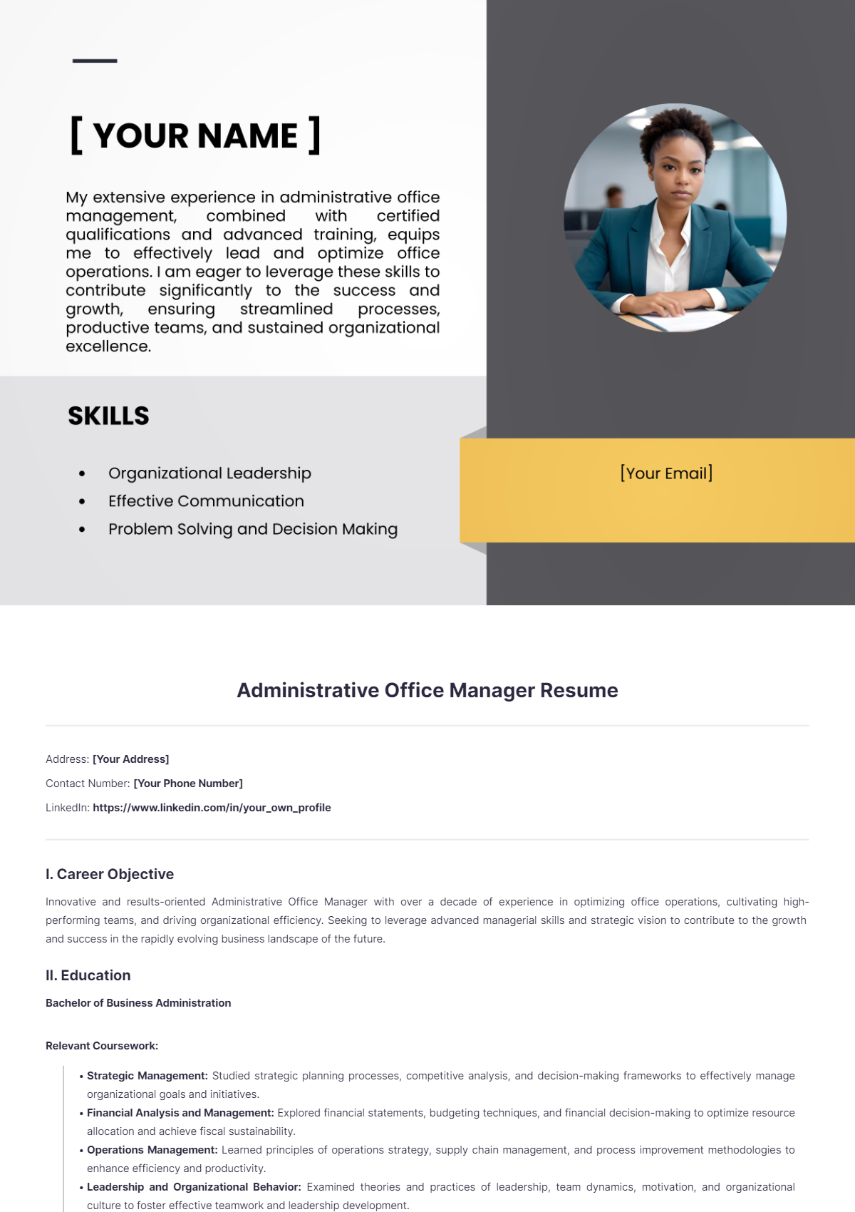 Administrative Office Manager Resume - Edit Online & Download