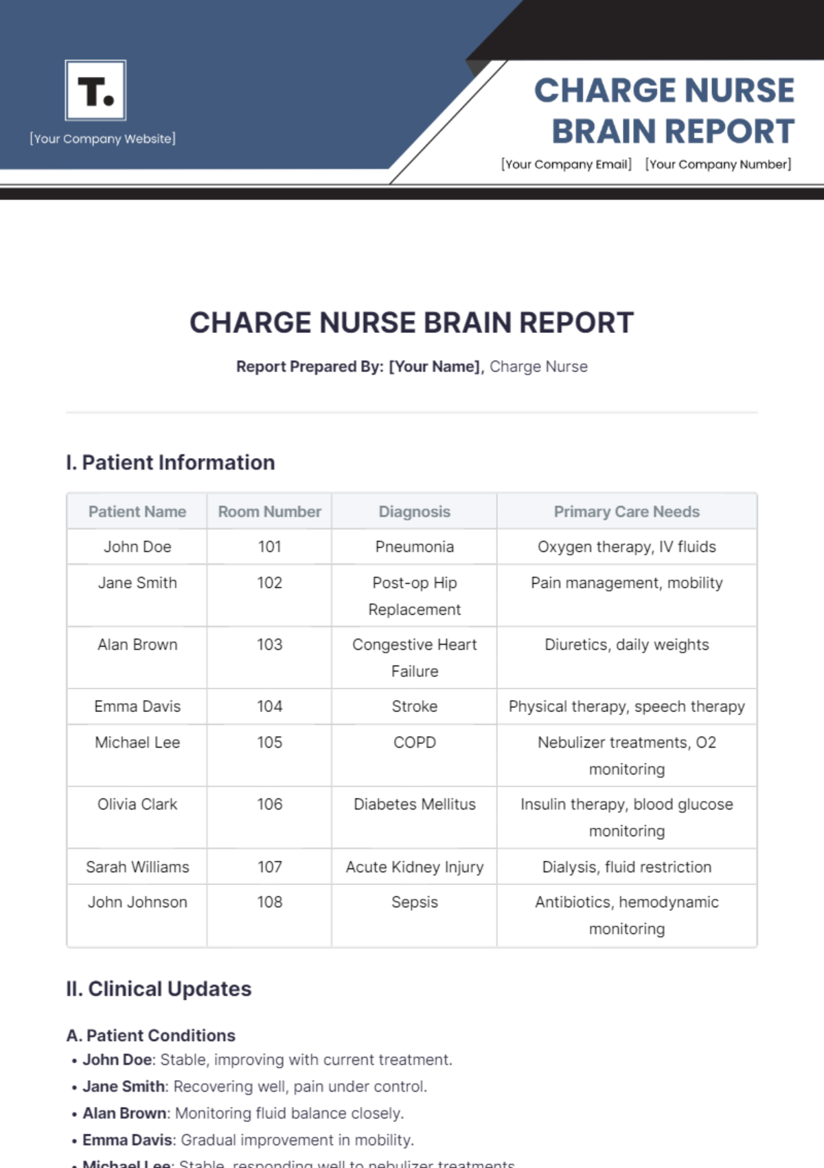 Charge Nurse Brain Report Template - Edit Online & Download