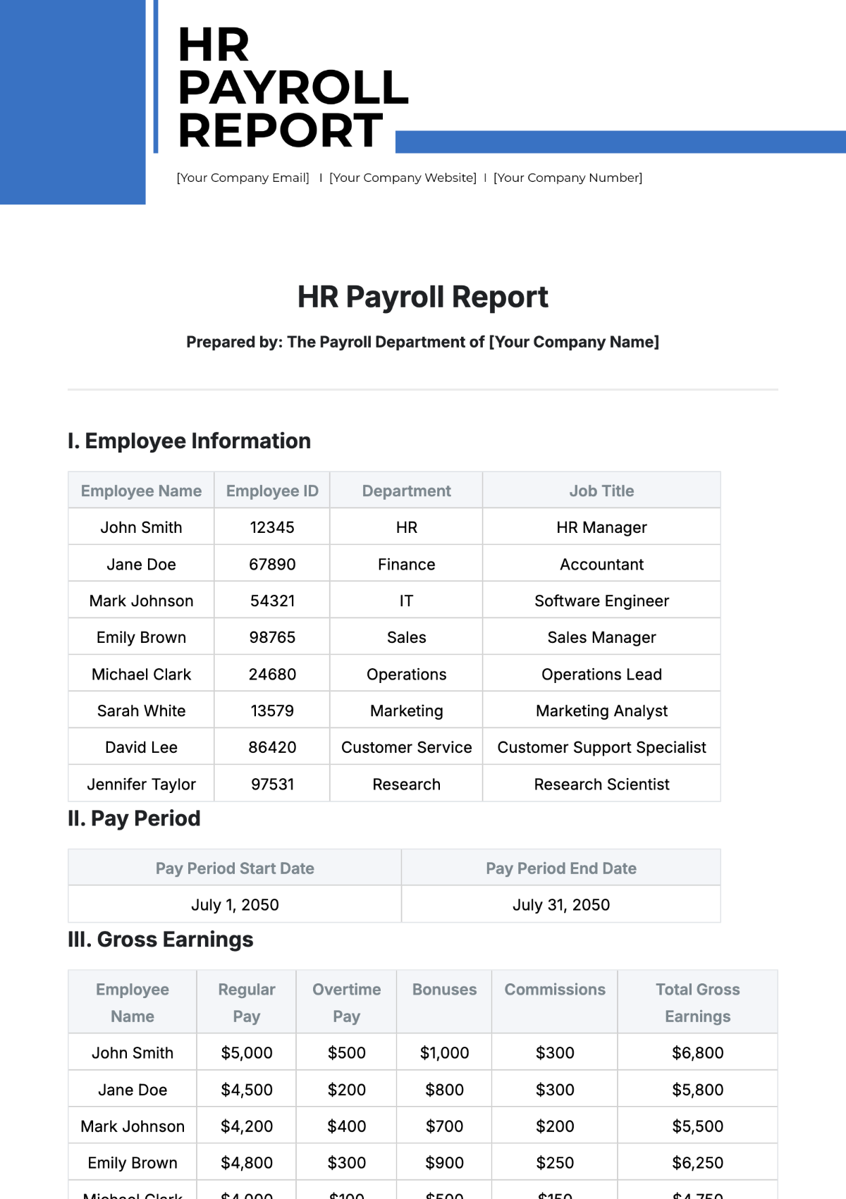 Free HR Payroll Report Template