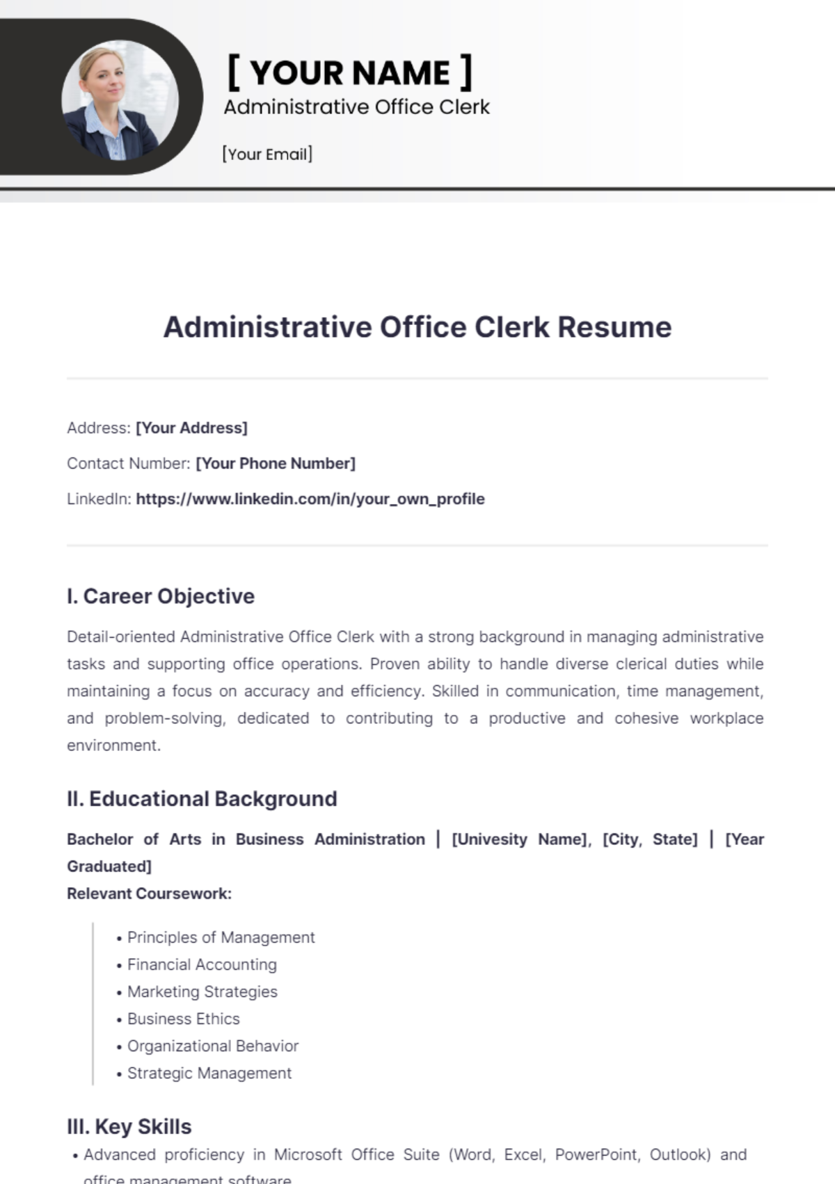 Administrative Office Clerk Resume - Edit Online & Download