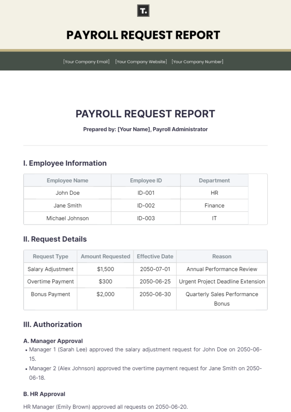 Payroll Request Report Template - Edit Online & Download