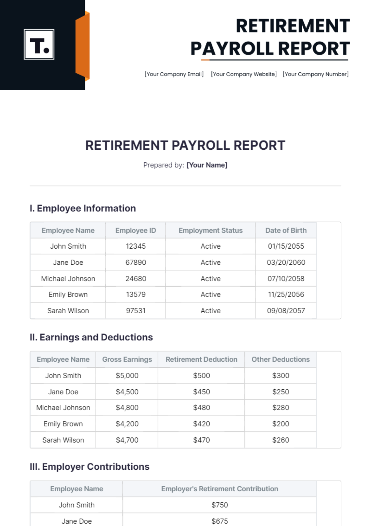 Retirement Payroll Report Template - Edit Online & Download