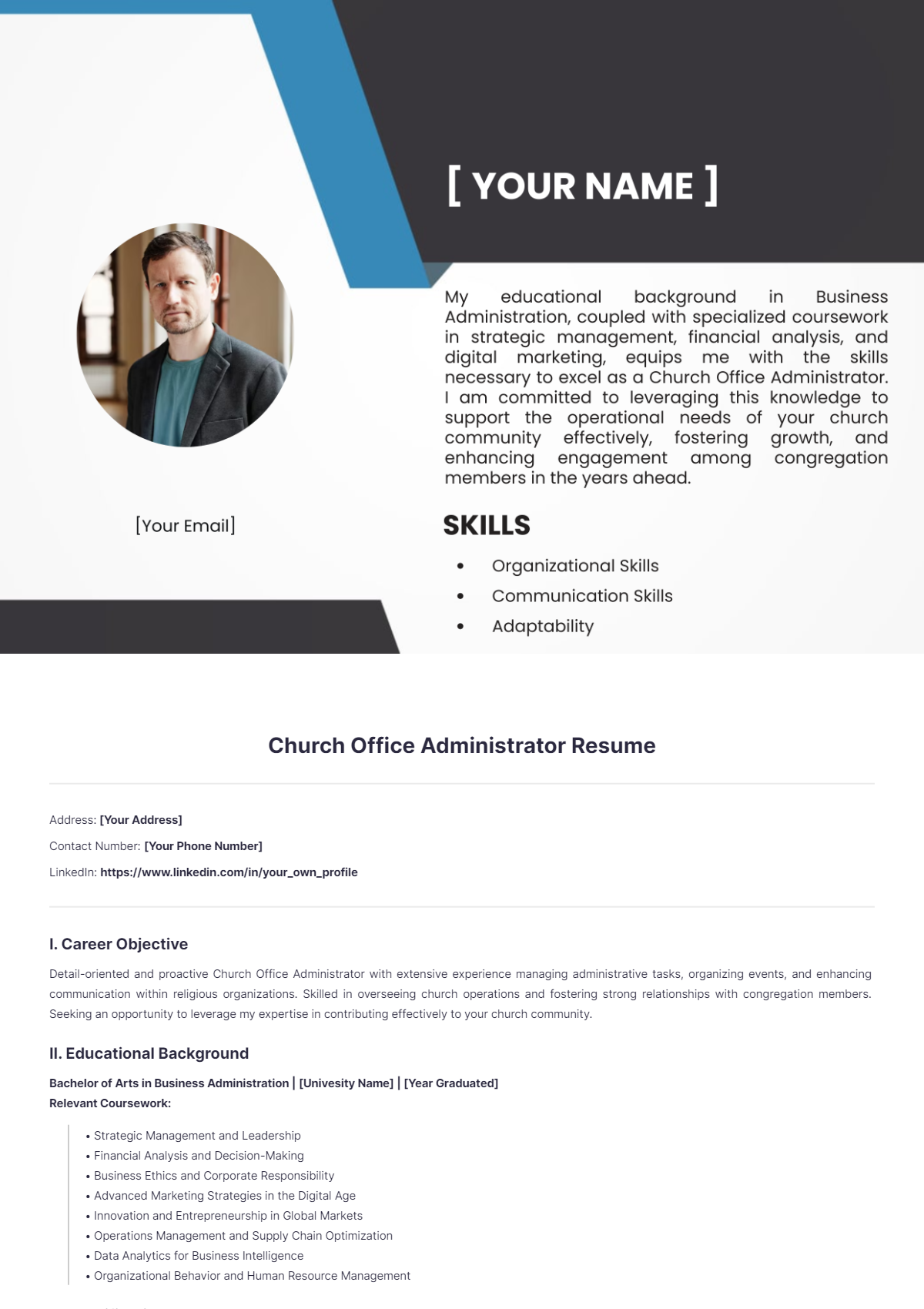 Church Office Administrator Resume - Edit Online & Download