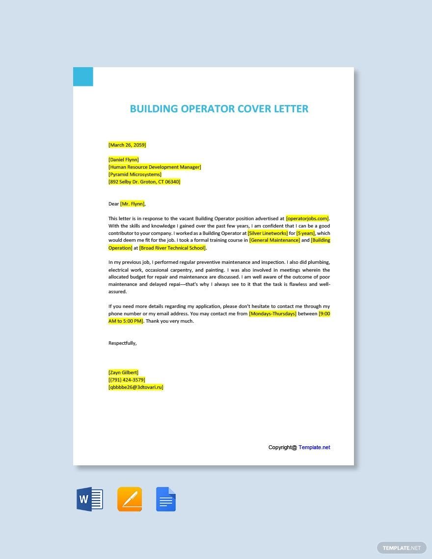 Building Operator Cover Letter