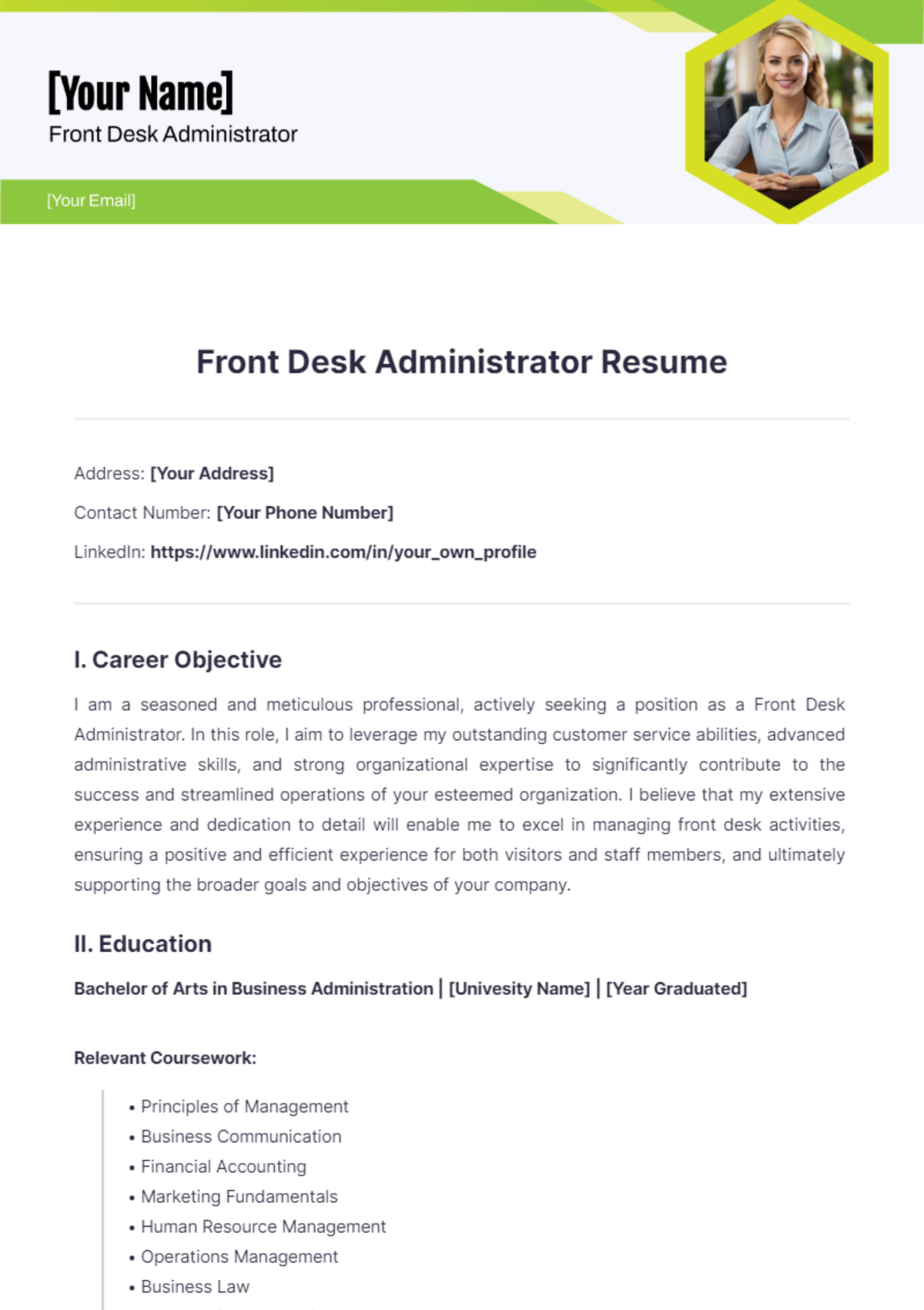 Front Desk Administrator Resume - Edit Online & Download