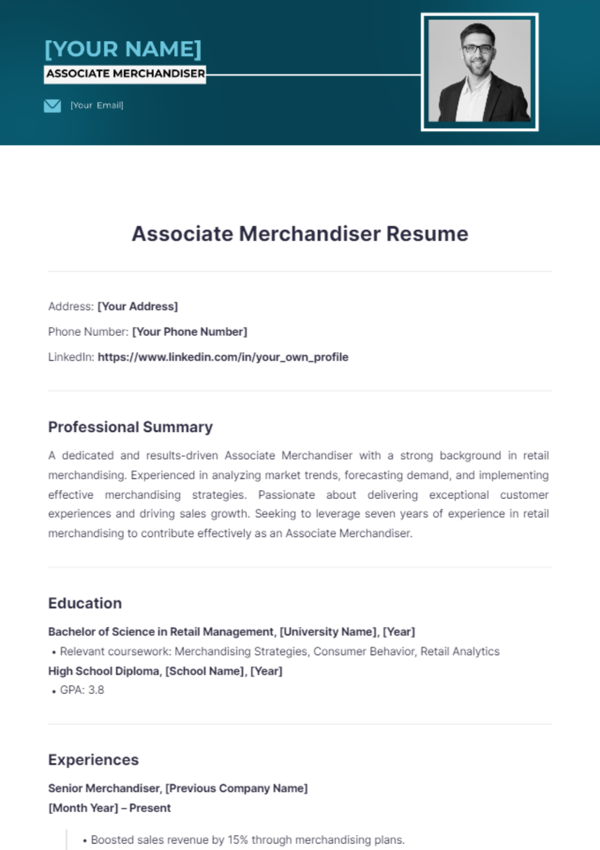 Associate Merchandiser Resume - Edit Online & Download