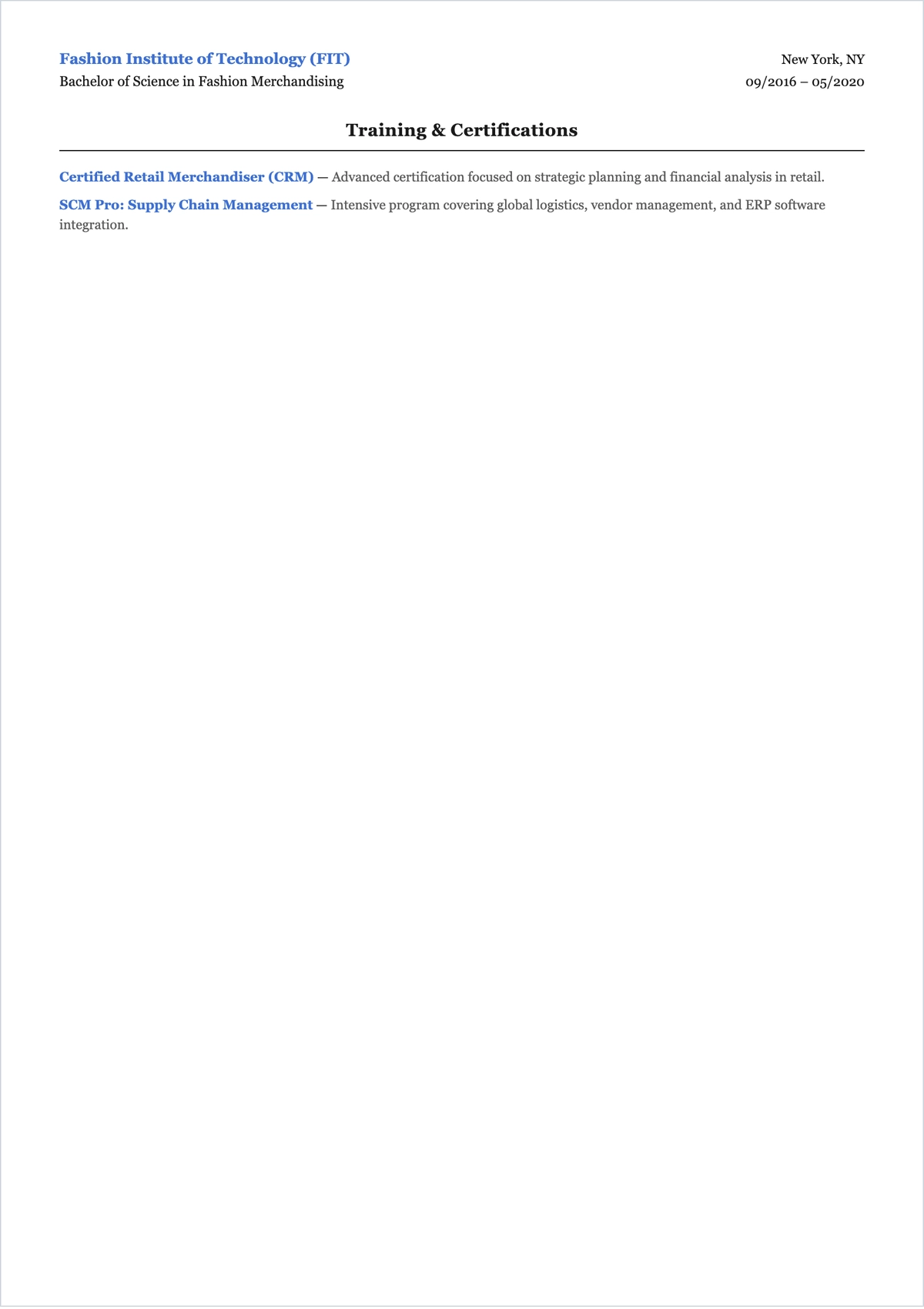 Free Professional Associate Merchandiser ATS Resume Template