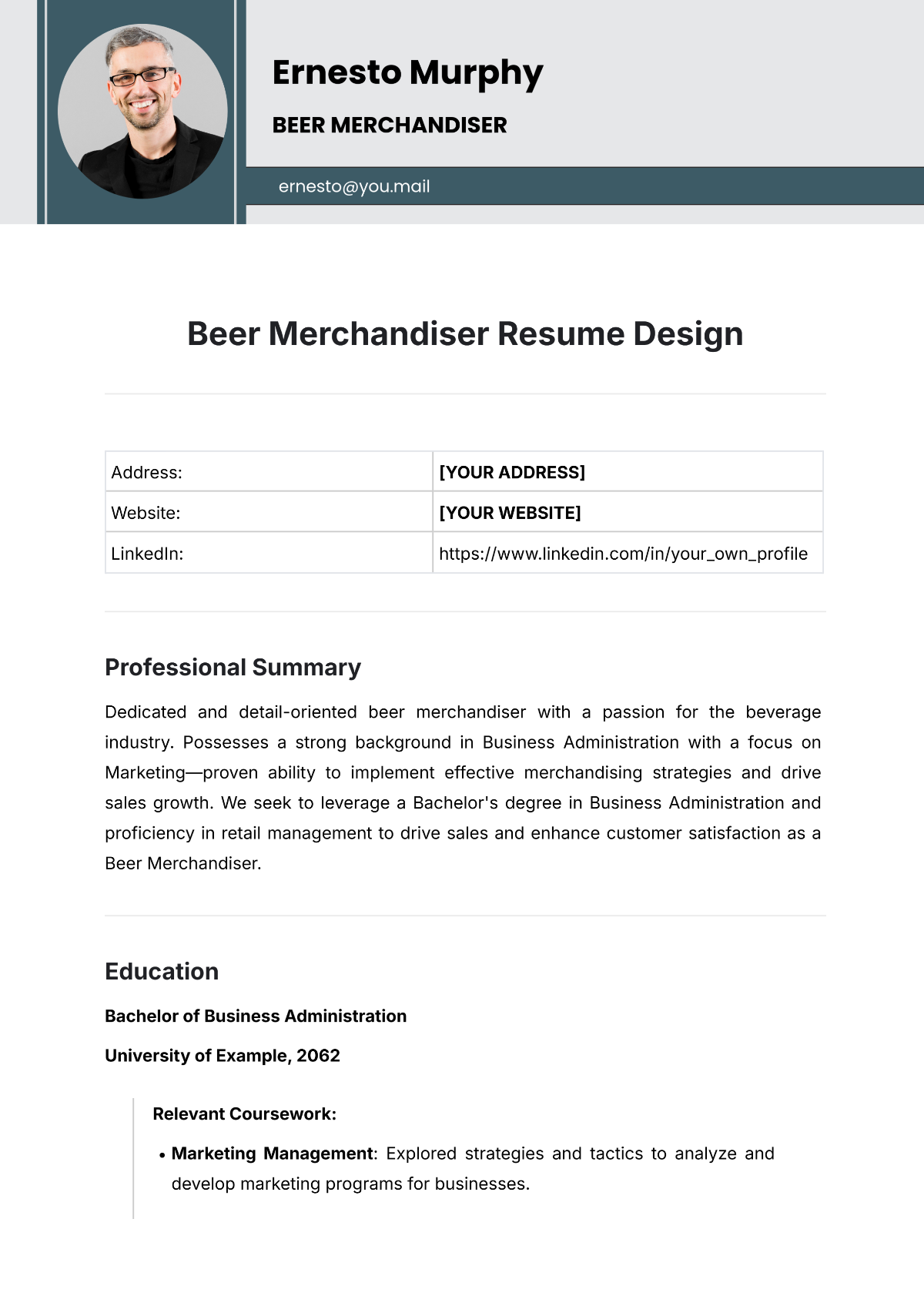 Beer Merchandiser Resume Design Template - Edit Online & Download