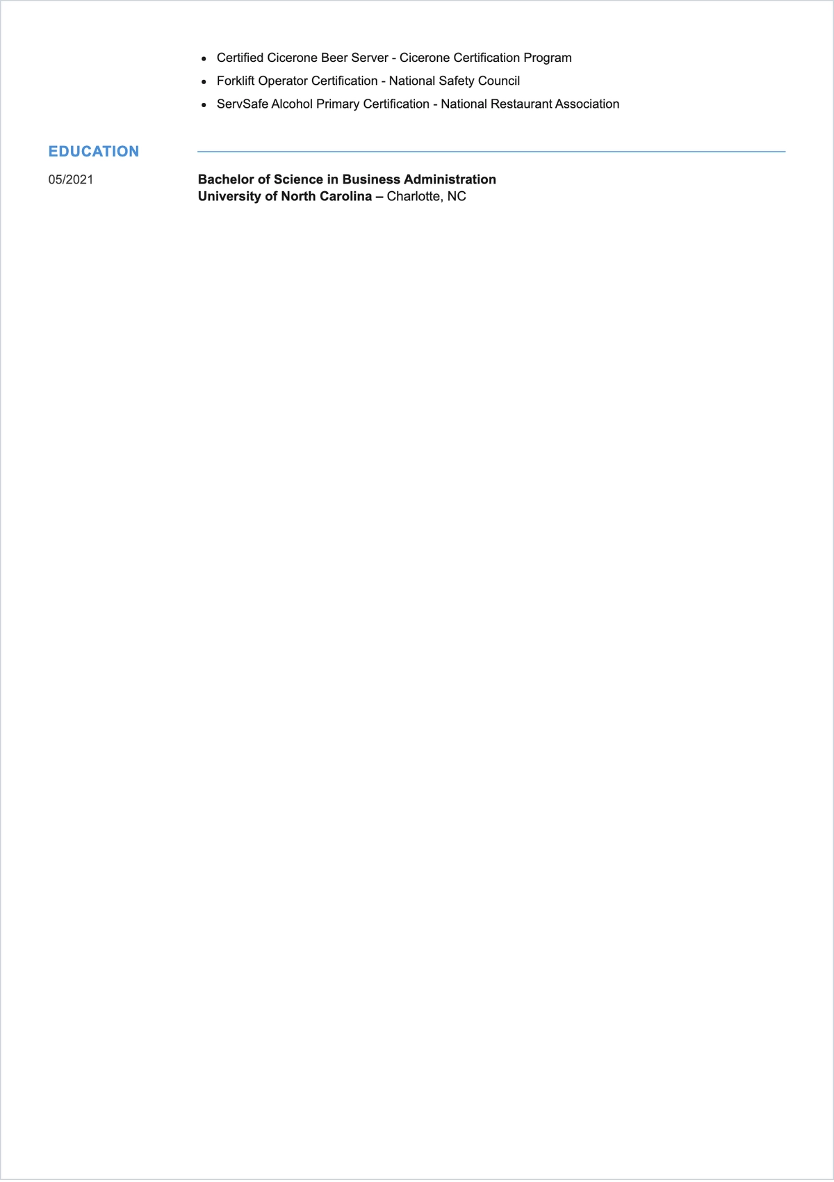 Free Beer Merchandiser ATS Resume Template, AI Resume Builder