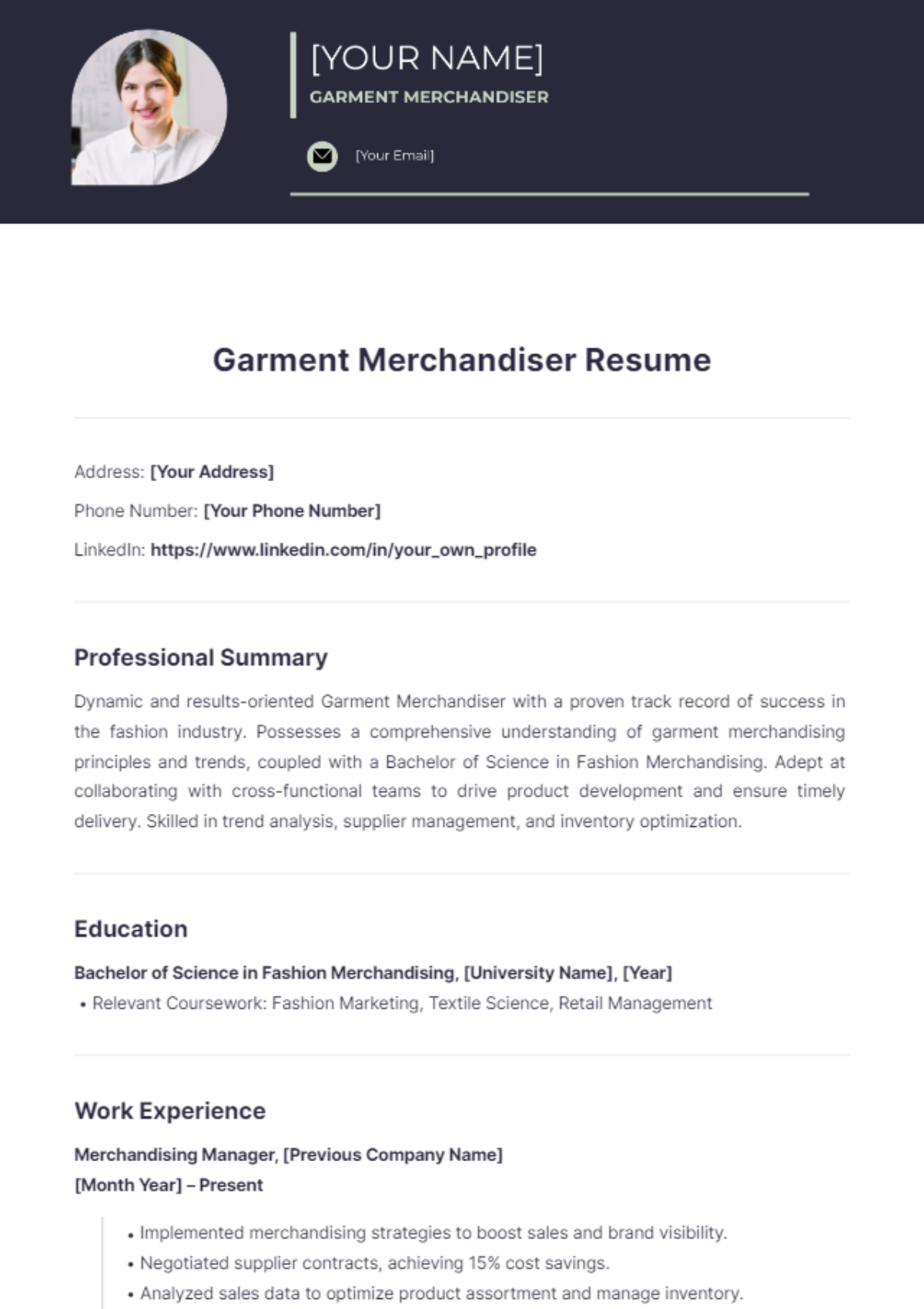 Garment Merchandiser Resume - Edit Online & Download