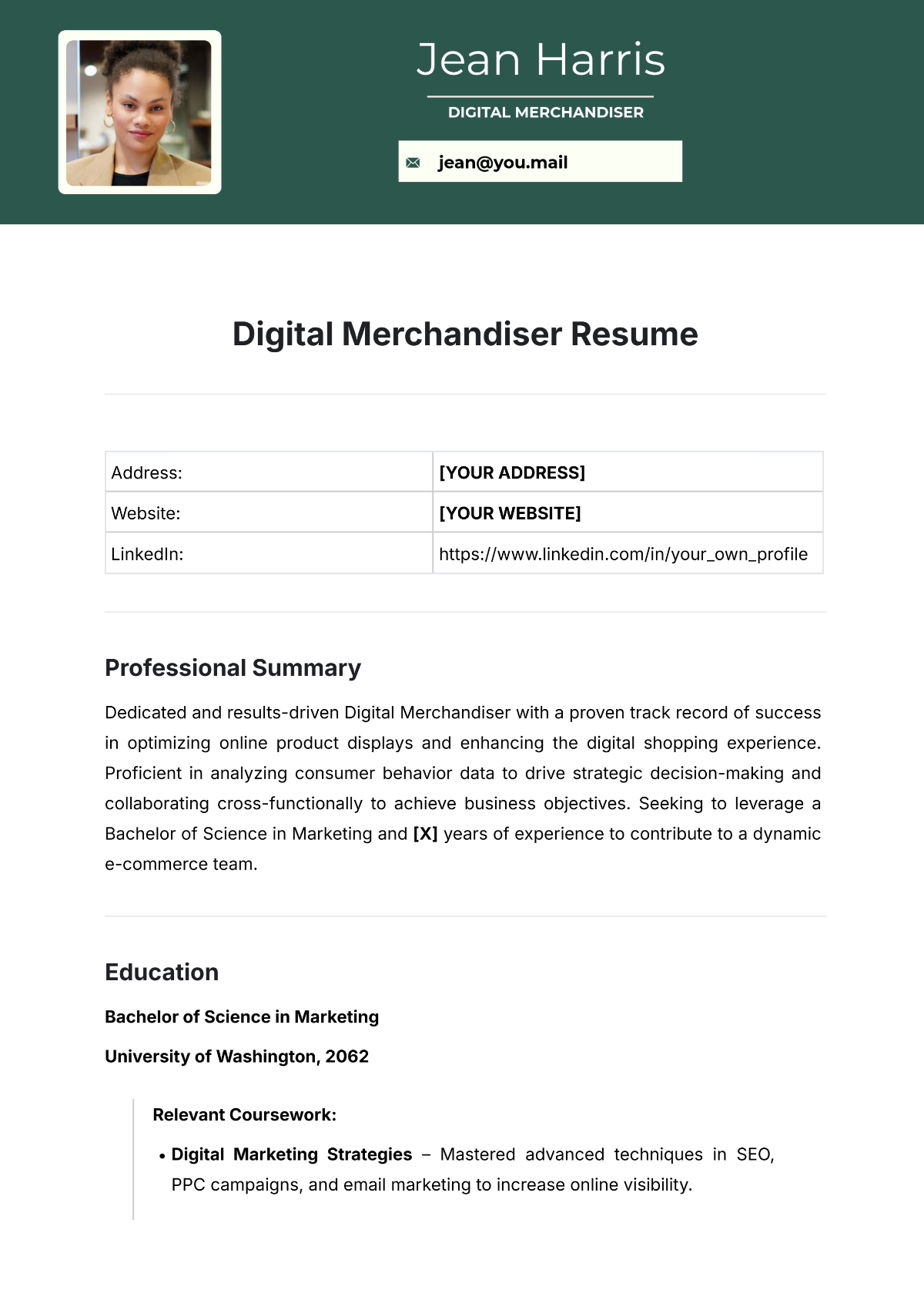 Digital Merchandiser Resume Template - Edit Online & Download