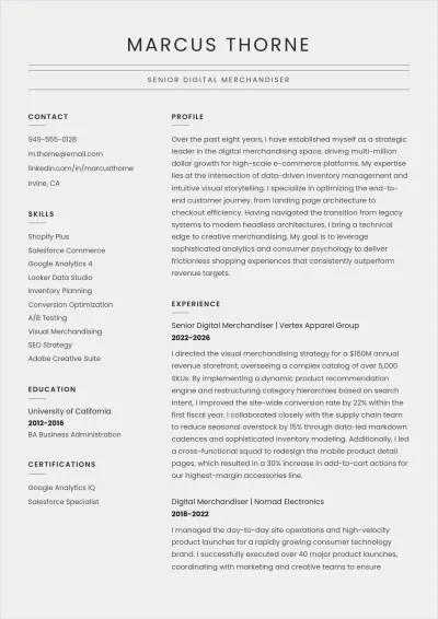 Free Digital Merchandiser ATS Resume Template, AI Resume Builder
