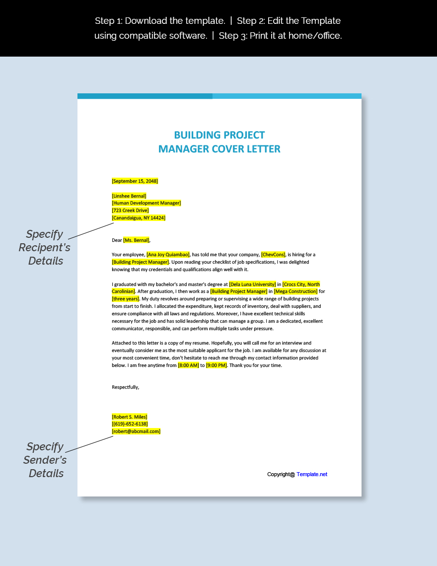 Building Project Manager Cover Letter
