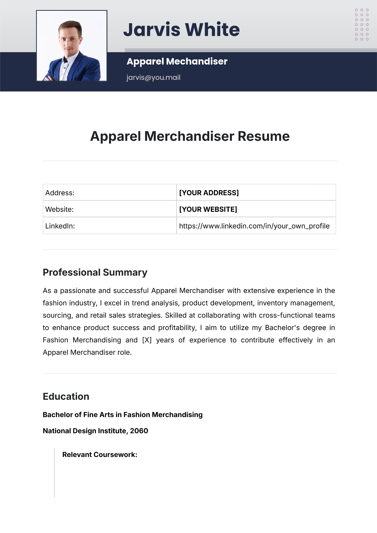 Apparel Merchandiser Resume Template - Edit Online & Download