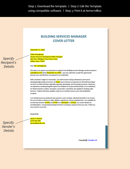 Free Building Services Manager Cover Letter Template - Google Docs ...