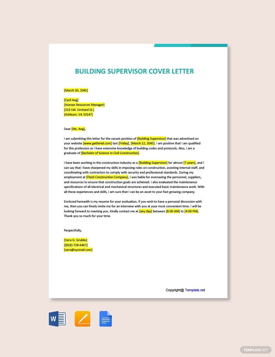 Building Supervisor Cover Letter
