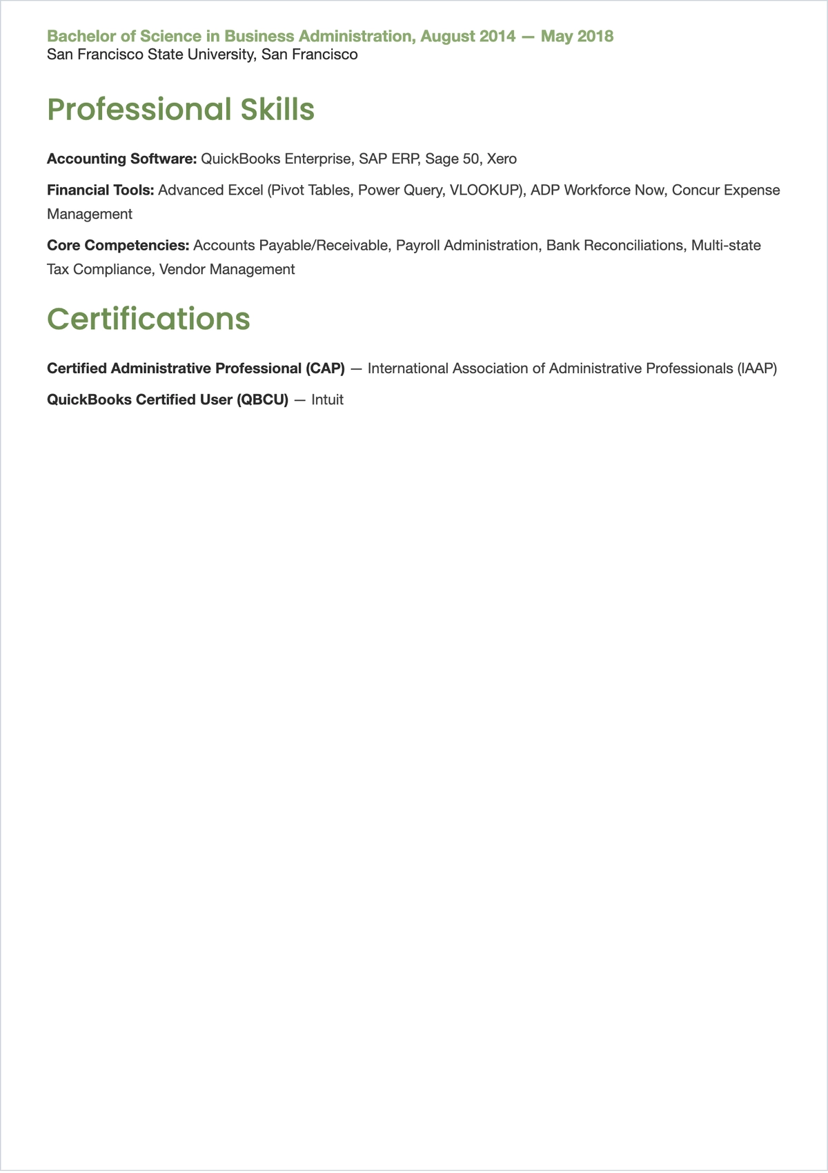 Free Accounting Administrative Assistant ATS Resume Template