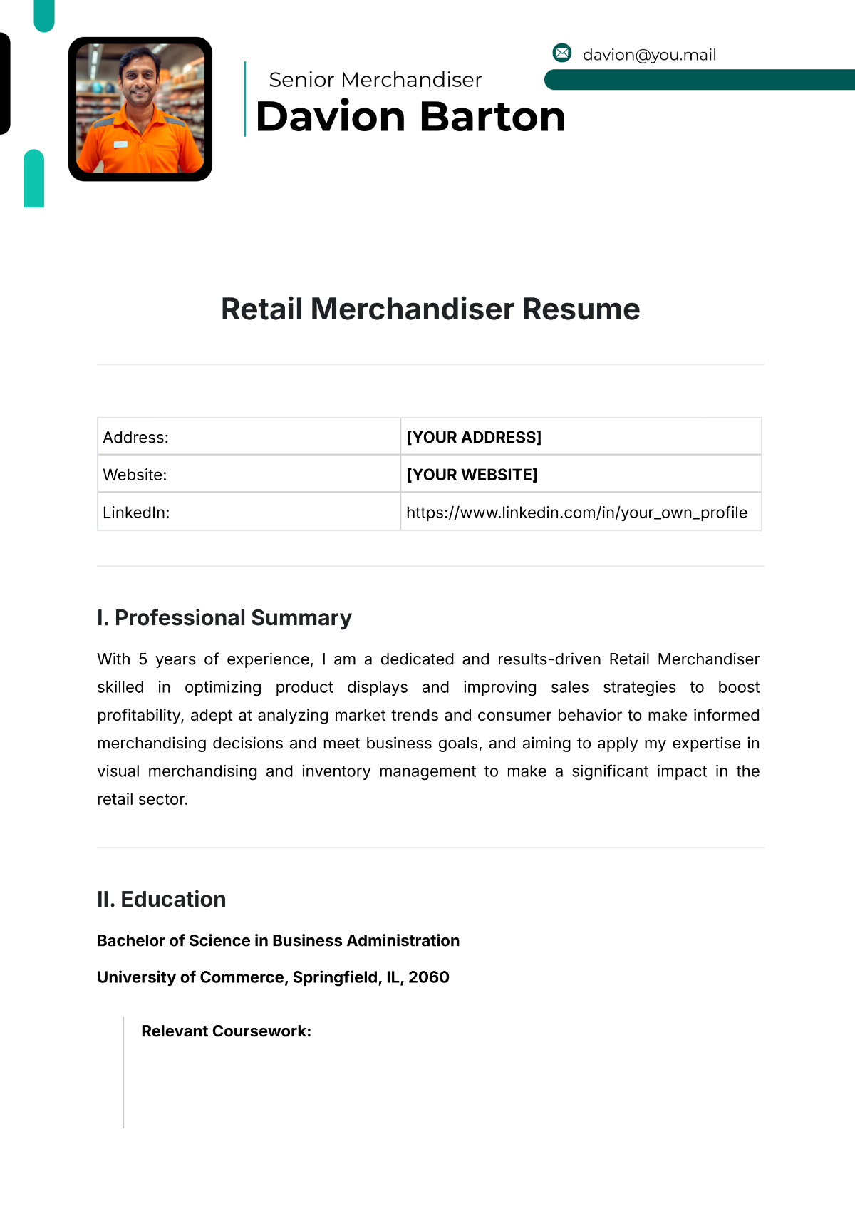 Retail Merchandiser Resume Template - Edit Online & Download