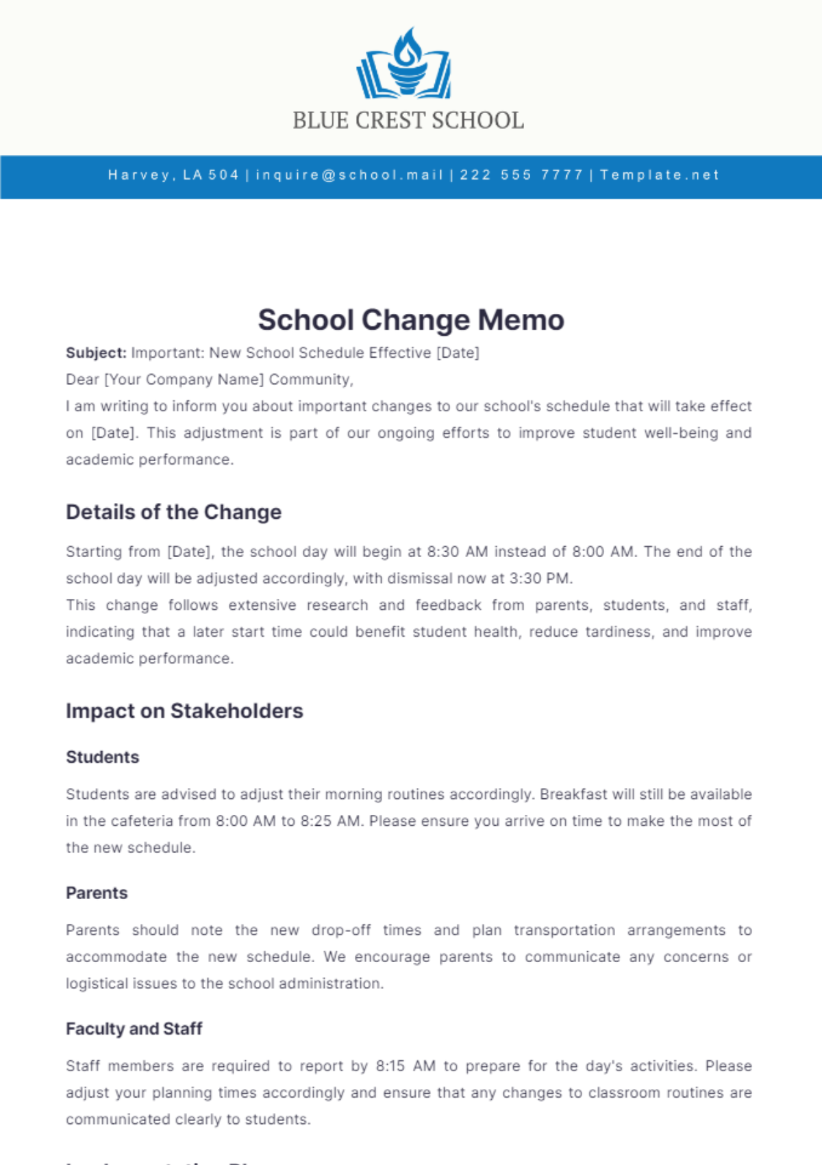 School Change Memo Template - Edit Online & Download