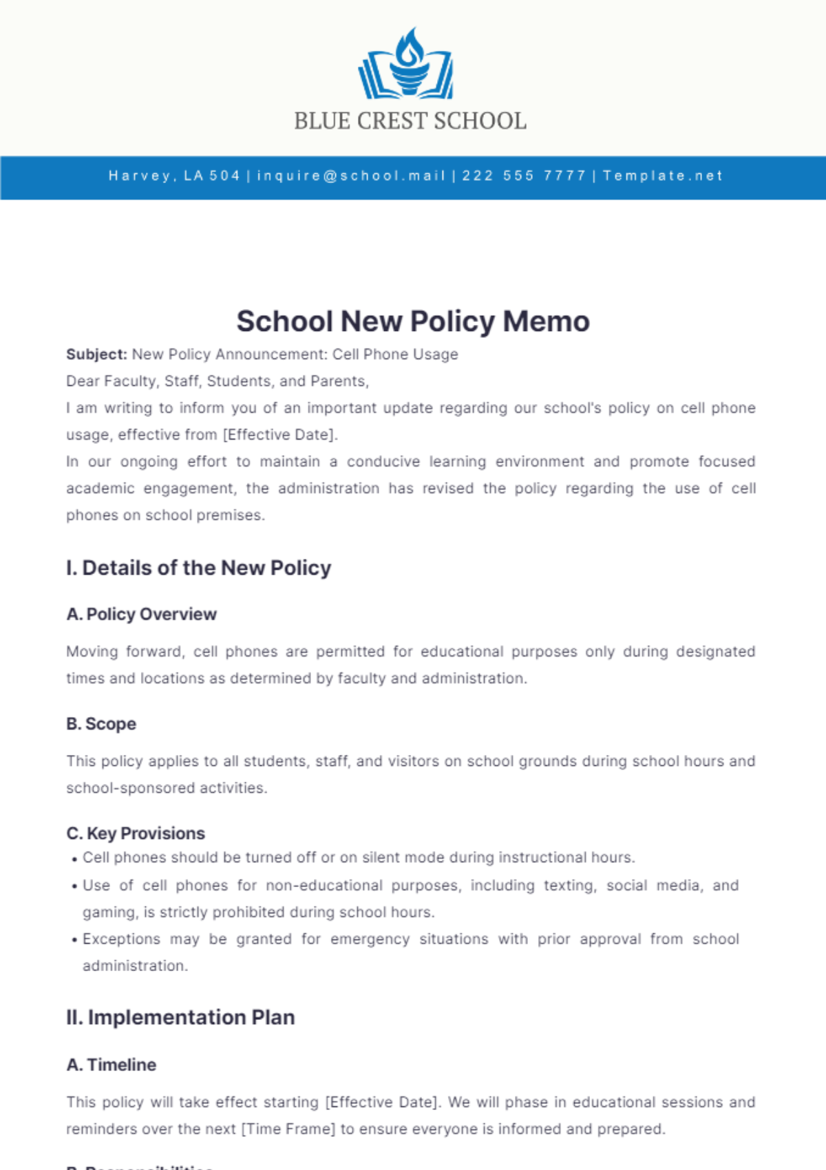 School New Policy Memo Template - Edit Online & Download