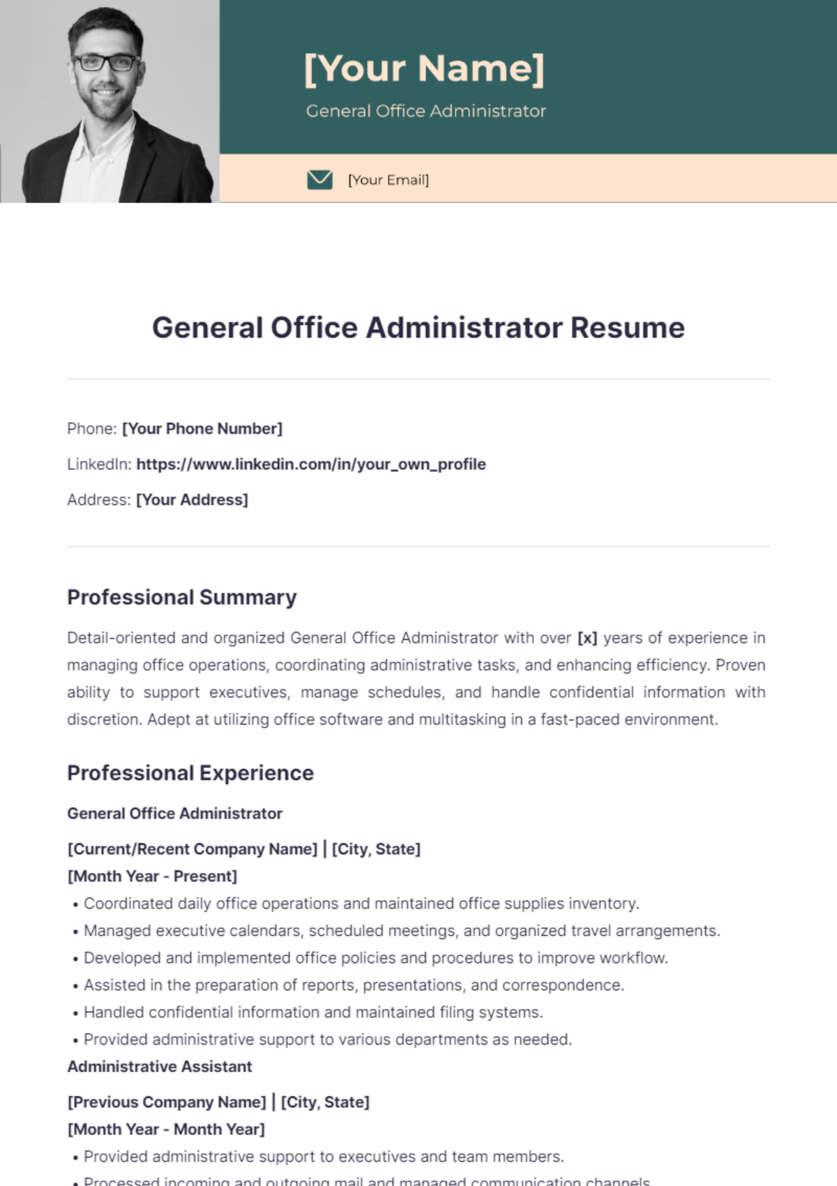 General Office Administrator Resume - Edit Online & Download