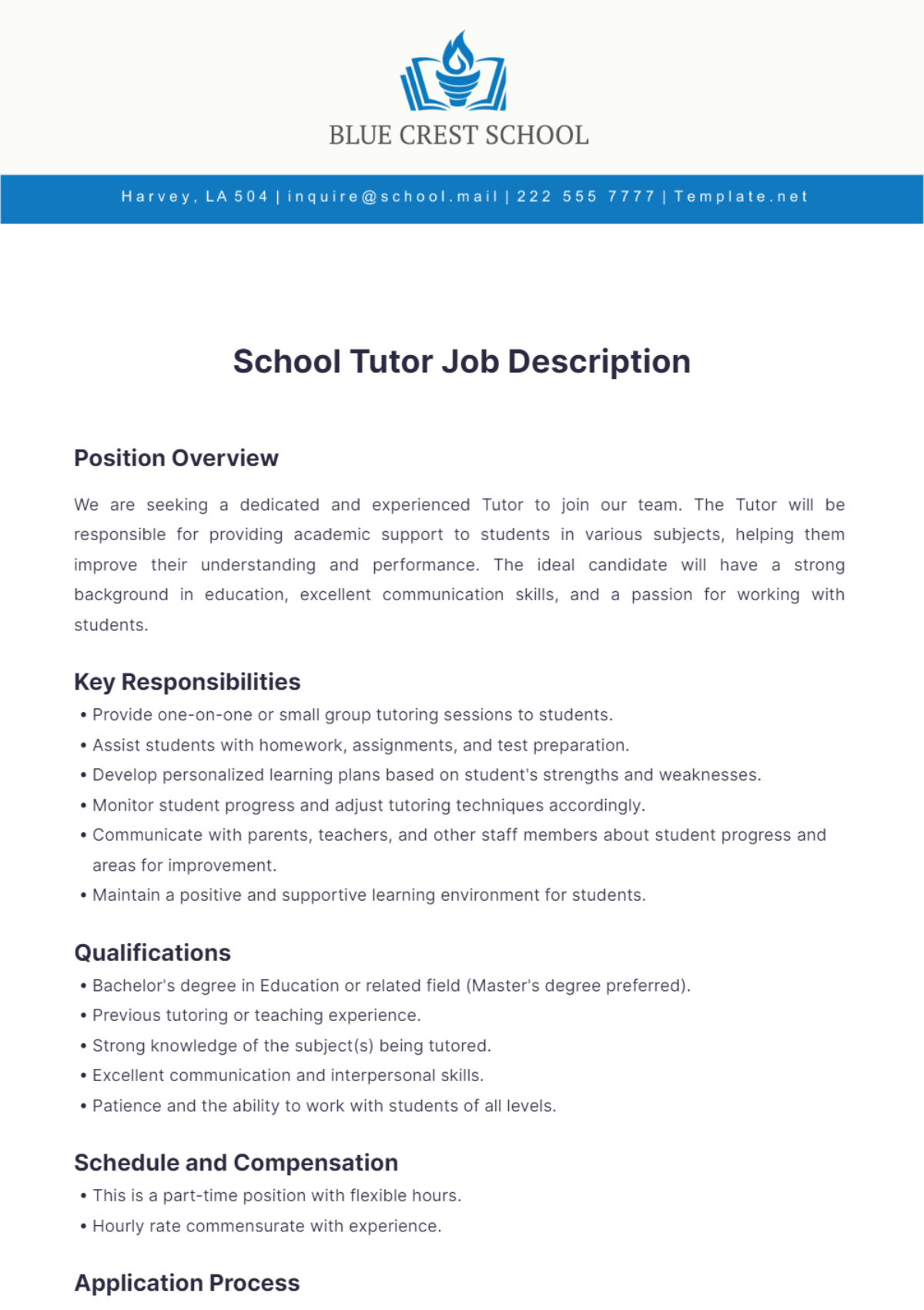 School Tutor Job Description Template - Edit Online & Download