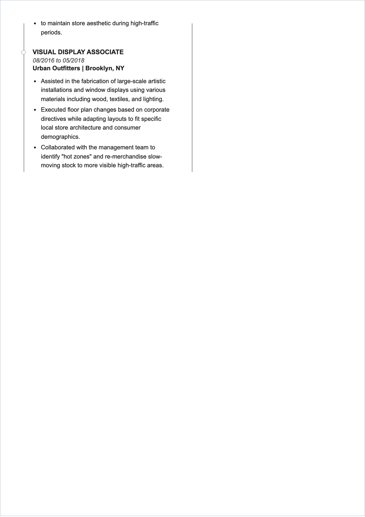 Free Blank Visual Merchandiser ATS Resume Template, AI Resume Builder