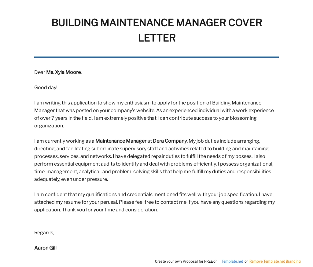 Free Building Maintenance Manager Cover Letter Template.jpe