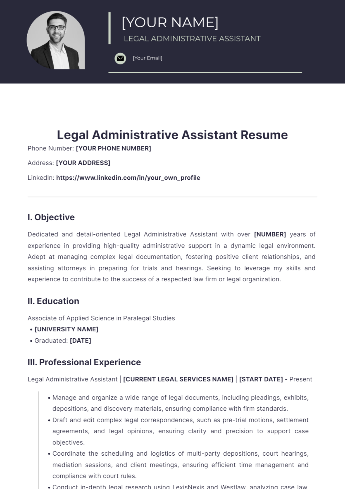 Legal Administrative Assistant Resume - Edit Online & Download