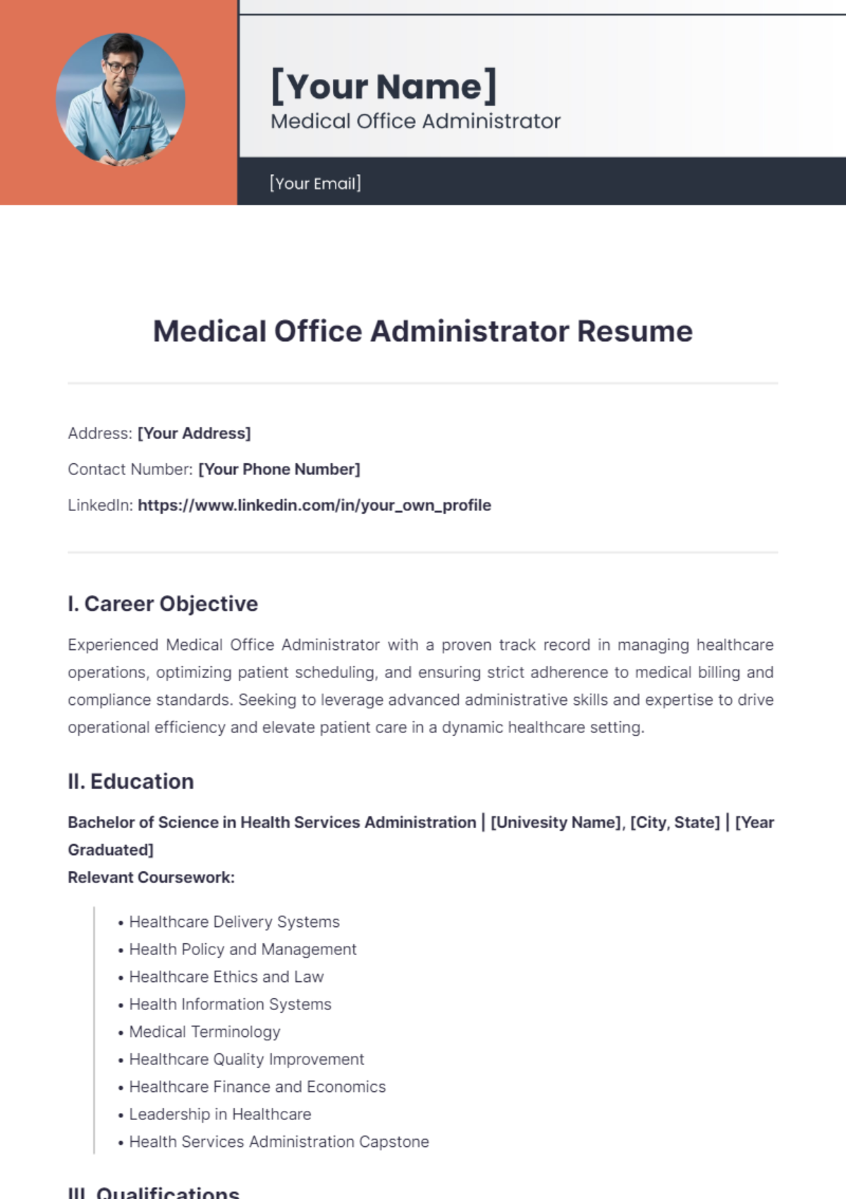 Medical Office Administrator Resume - Edit Online & Download