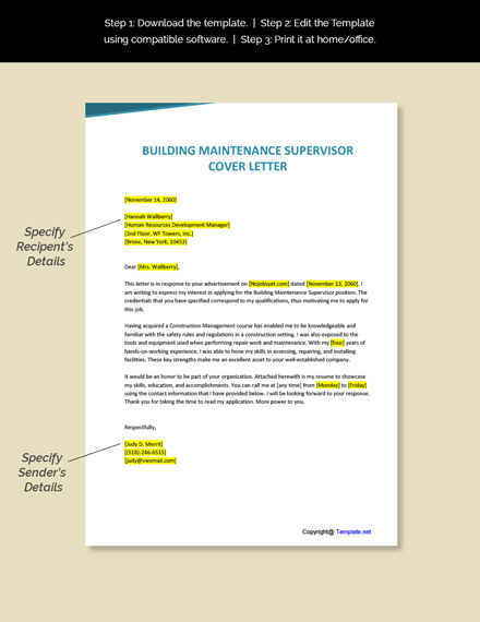 cover letter examples for maintenance supervisor