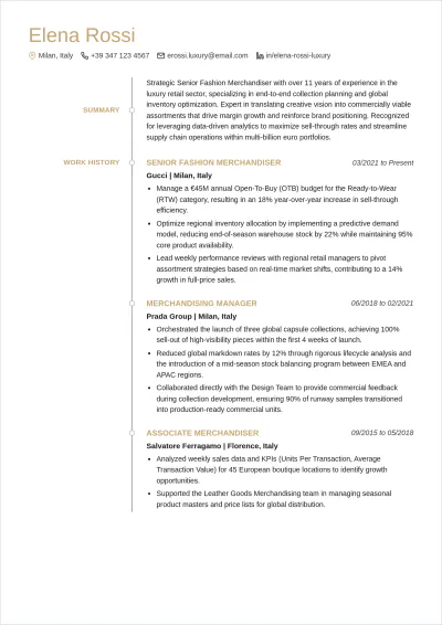 Free Fashion Merchandising ATS Resume Template, AI Resume Builder