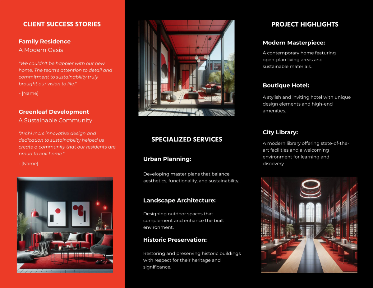 Free Architecture Firm Tri-Fold Brochure Template to Edit Online