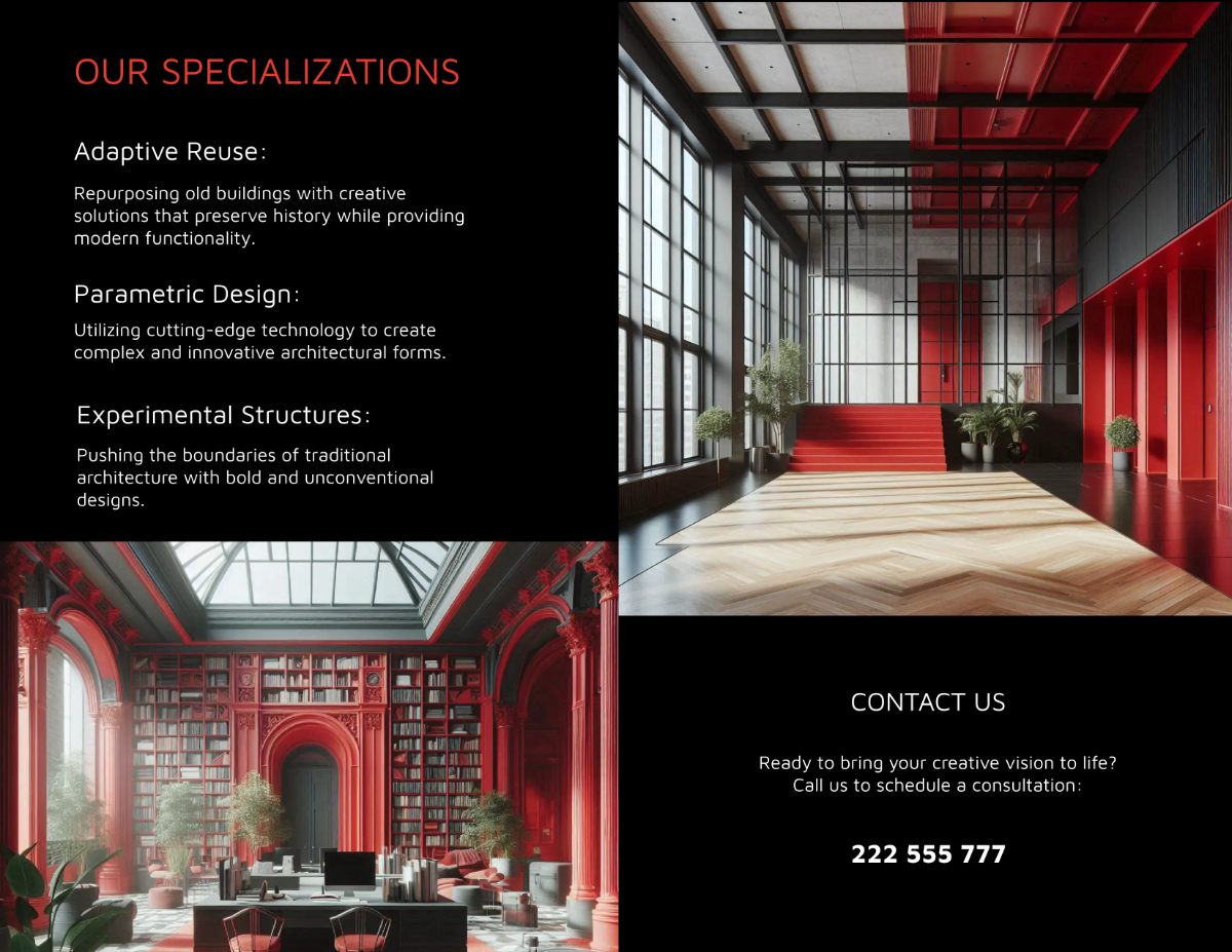 Free Creative Architecture Bi-Fold Brochure Template to Edit Online