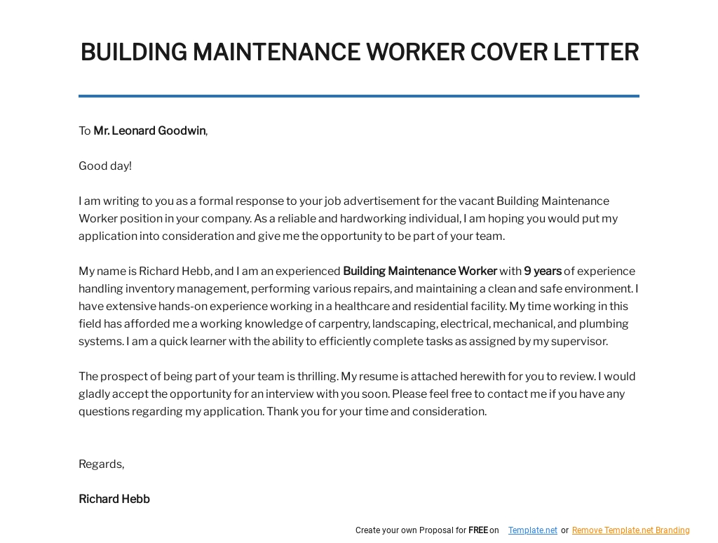 Free Building Maintenance Worker Cover Letter Template.jpe