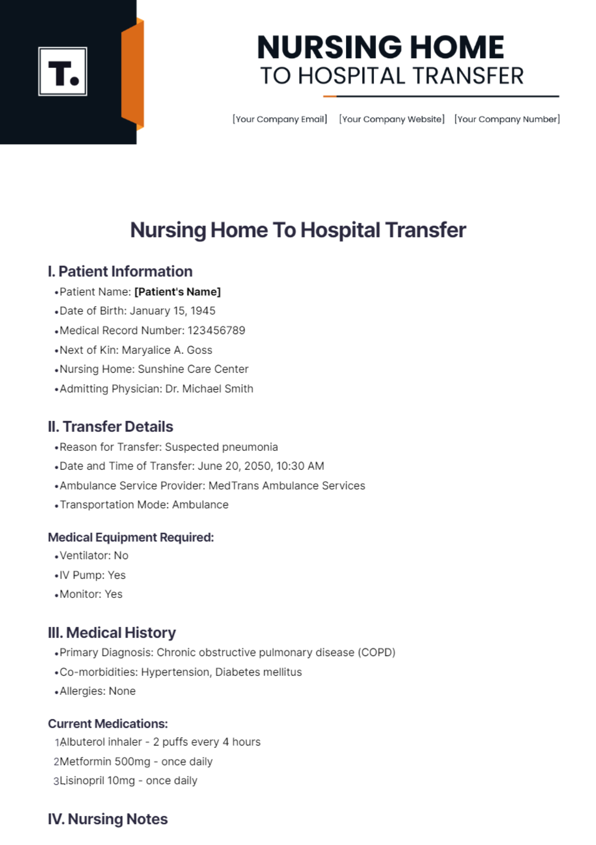 Nursing Home To Hospital Transfer Template - Edit Online & Download