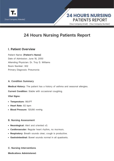 Free 24 Hours Nursing Patients Report Template to Edit Online