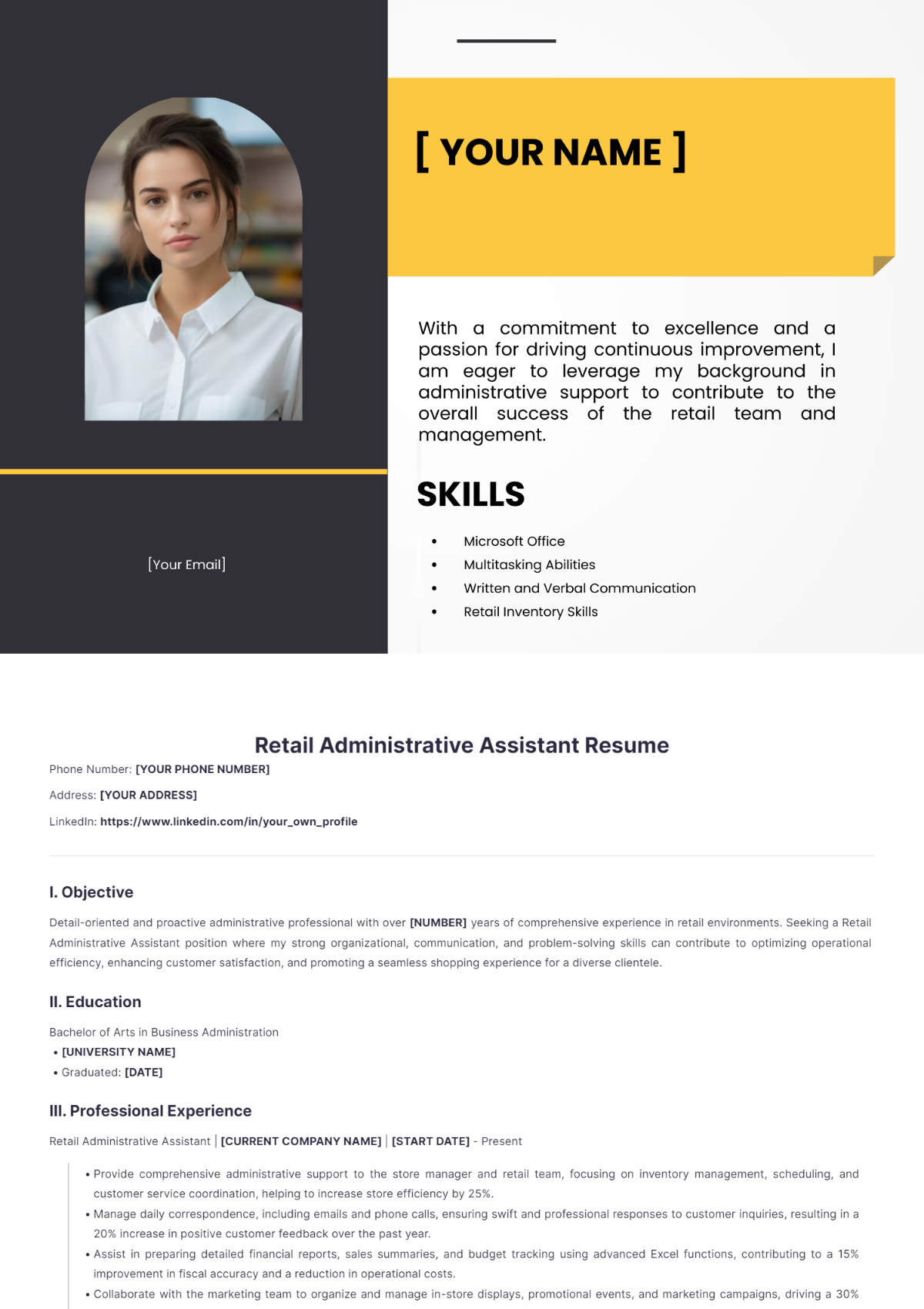 Retail Administrative Assistant Resume - Edit Online & Download