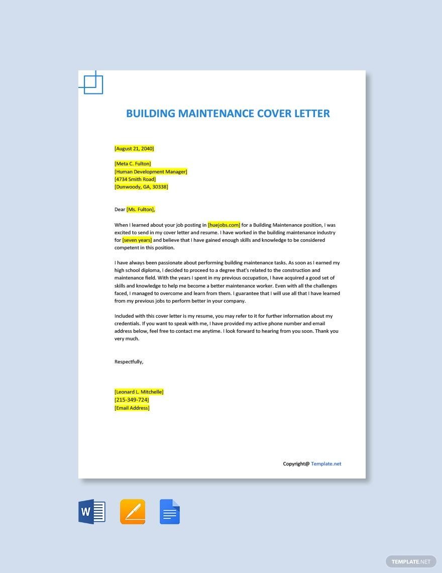 Building Maintenance Cover Letter