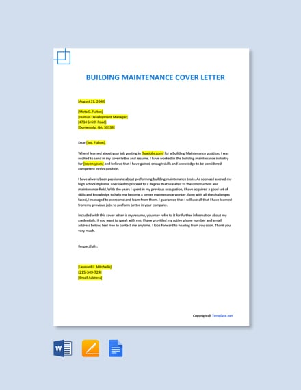 Building Maintenance Cover Letter