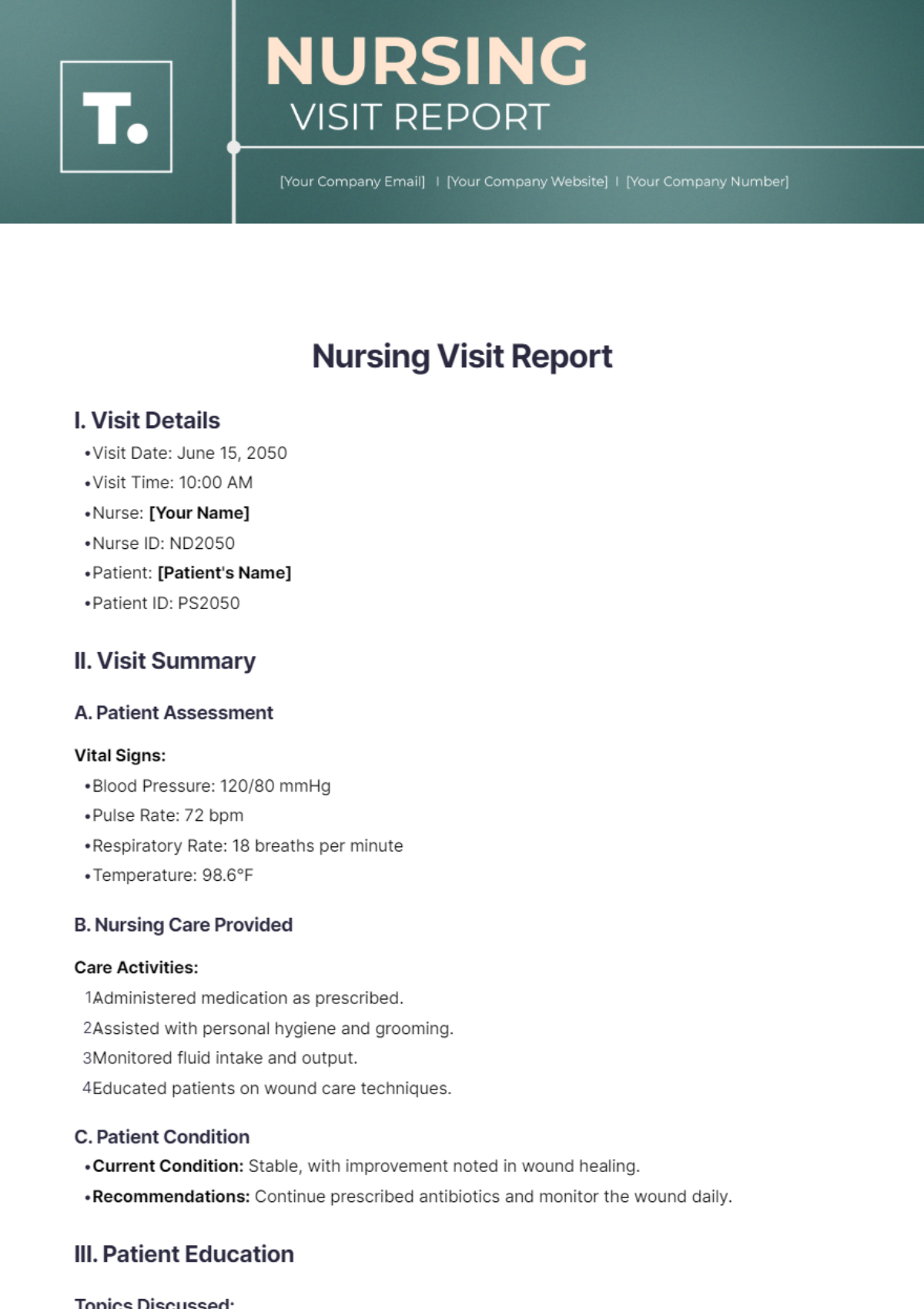 Nursing Visit Report Template - Edit Online & Download